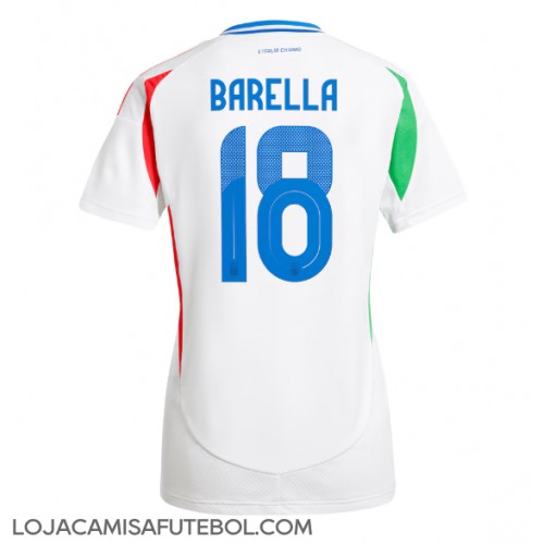 Camisa de Futebol Itália Nicolo Barella #18 Equipamento Secundário Mulheres Europeu 2024 Manga Curta